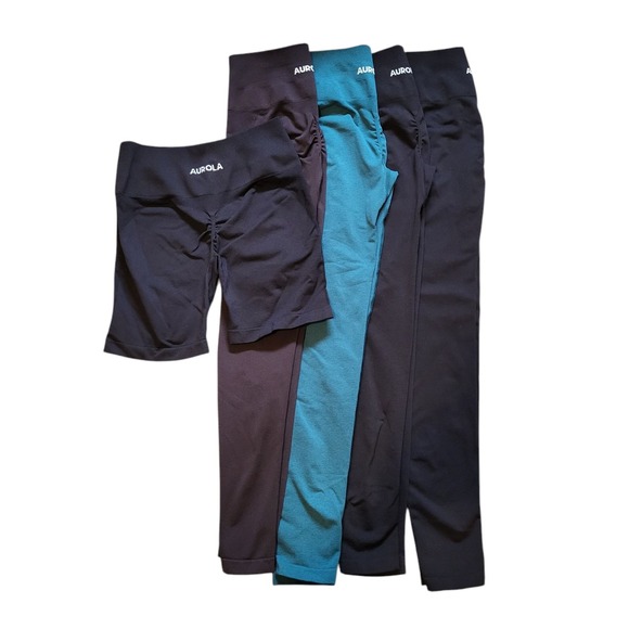 5 pc Lot Aurola 4 Leggings 1 Shorts Small Womens Black Brown Teal Scrunch Butt - Picture 1 of 3